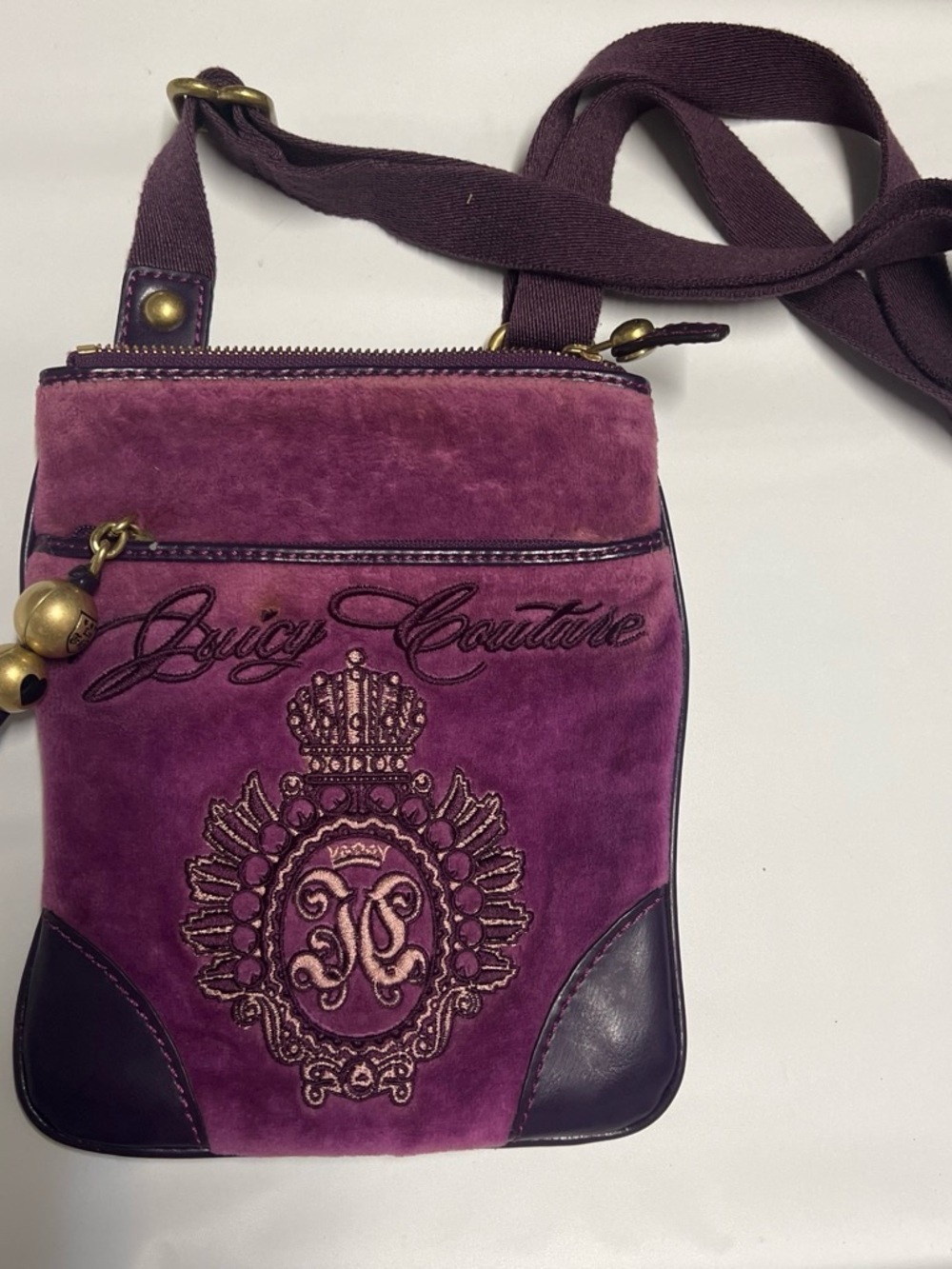 Vintage Juicy Couture Plum Velvet Crossbody Bag with Embroidered Crest